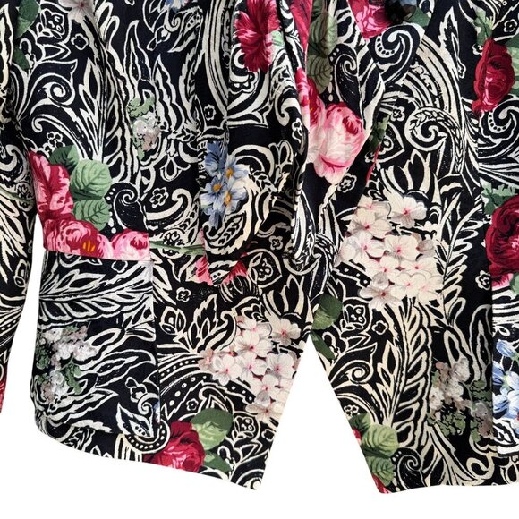 Richard Warren Petites Vintage Floral Print Long-Sleeve Tie Neck Peplum Blazer 2 - Picture 9 of 11